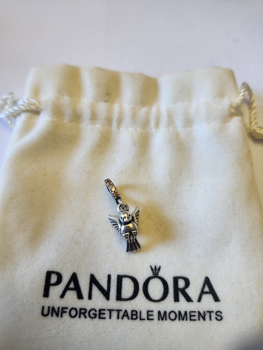 Pandora Retired Dove Of Peace Dangle Charm with CZ